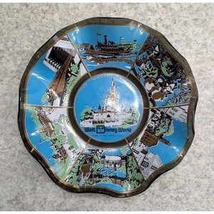 VTG MCM Walt Disney World Magic Kingdom, Candy Dish Ashtray Art Black Glass Prop
